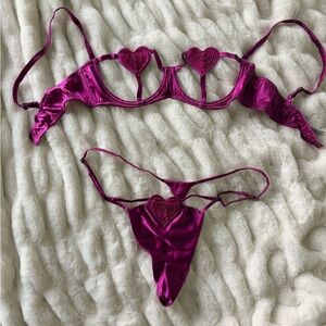 Fleur du Mal Satin Heart Bra Set in Purple